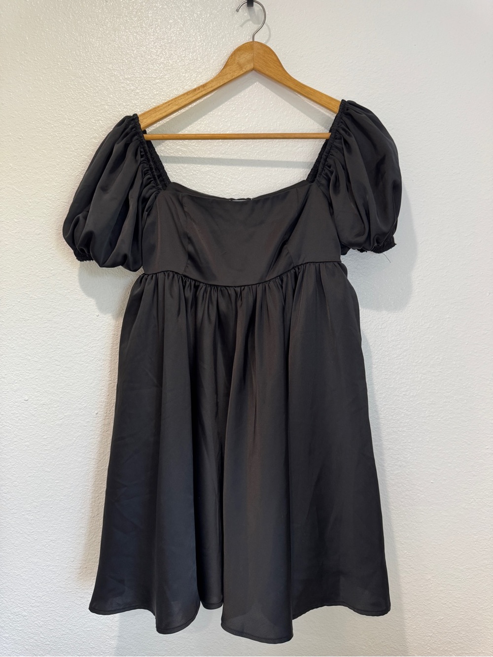 ACW Black Puff Sleeve Babydoll Mini Dress Coquette Romantic Femme Soft Girl S